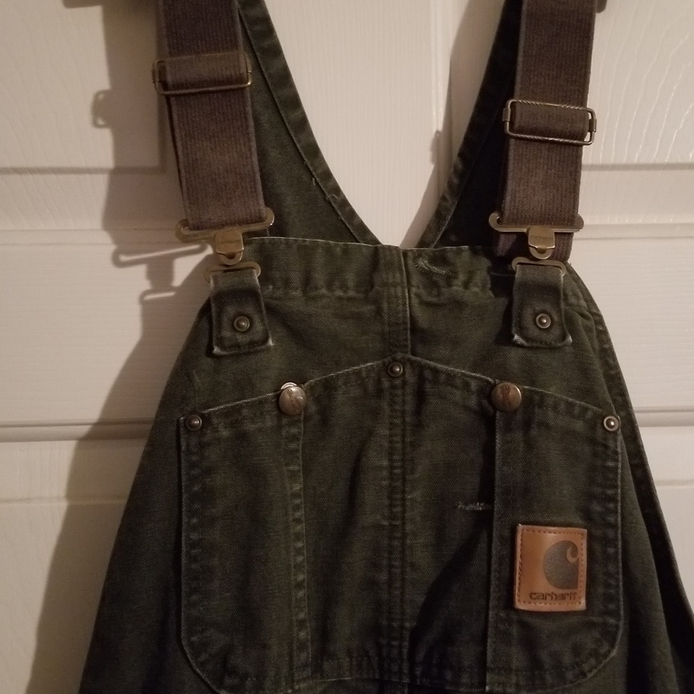 Green carhartt insulated bibs 36x34